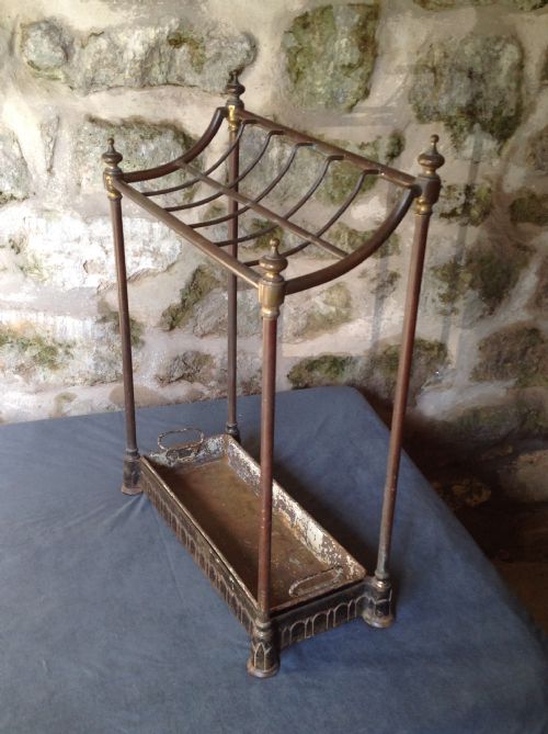 late victorian brass iron stickumbrella stand - CATEGORY: ANTIQUE MISCELLANEOUS - DATED VICTORIAN