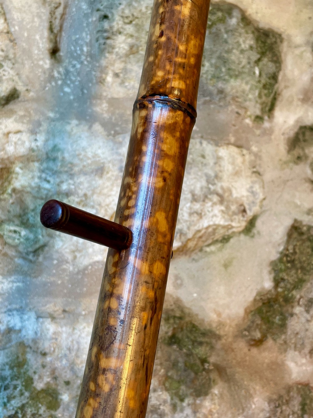 A tall Victorian freestanding easel crafted from mottled brown bamboo with cross-bracing and support pegs. View XXIV