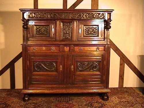 17th Century Dragon Carved Oak Court Cupboard Dated 1695