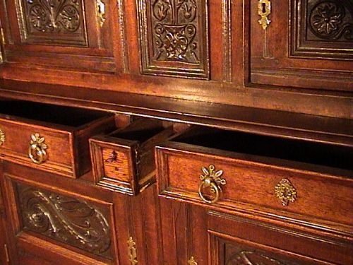 fig 1. 17th Century Dragon Carved Oak Court Cupboard Dated 1695