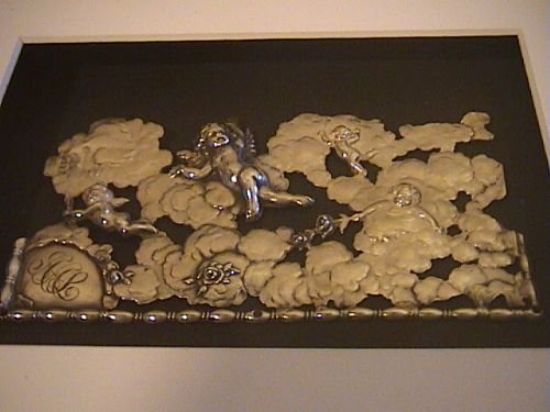 fig 2. Framed Antique 19th Century Solid Silver Panel Depicting Putti Amongst Clouds