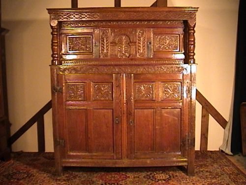 17th Century Oak Press Cupboard with Provenance from Penley Hall in Flintshire