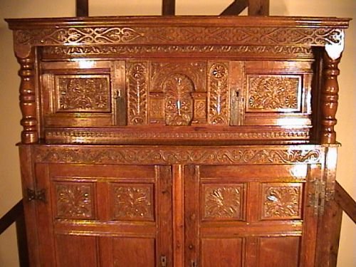 fig 1. 17th Century Oak Press Cupboard with Provenance from Penley Hall in Flintshire
