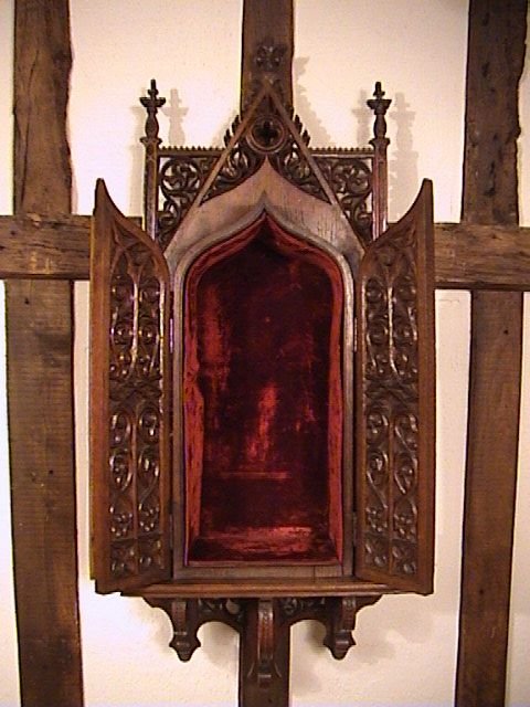 fig 1. Amazing Arts & Crafts Gothic Oak Wall Cabinet c. 1880