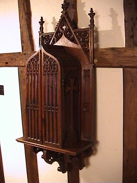 fig 2. Amazing Arts & Crafts Gothic Oak Wall Cabinet c. 1880