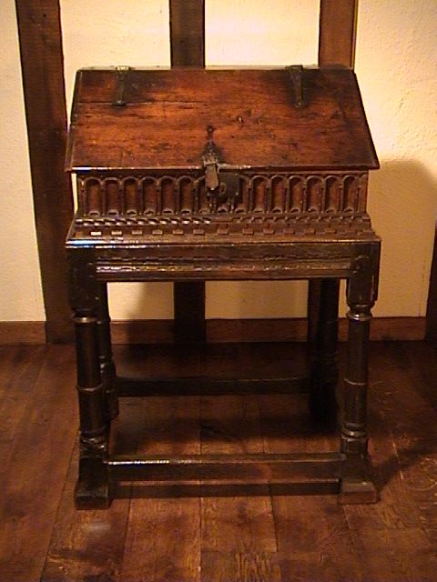 James I Oak Nulled Carved Slope Front Bible Box on Stand C. 1615