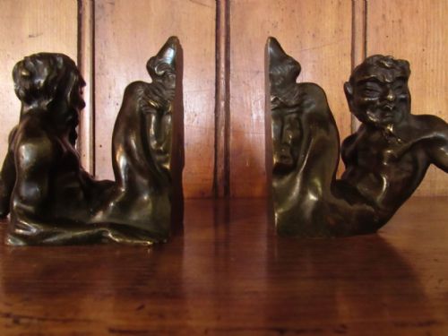 Pair of 19th Century Solid Bronze Bookends, Modelled as Fauns