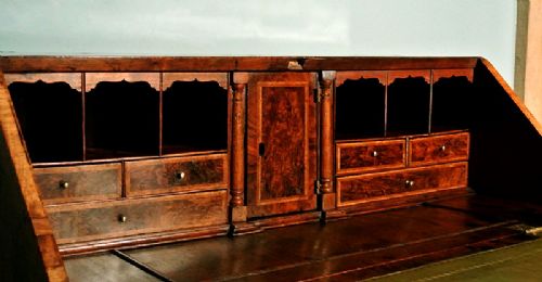 fig 4. Fine George II Walnut Featherbanded Bureau with Original Brasses and Superb Colour 