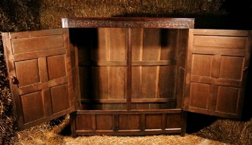 fig 2. Exceptional 17th Century English Oak Clothes Press or Wardrobe dated 1698