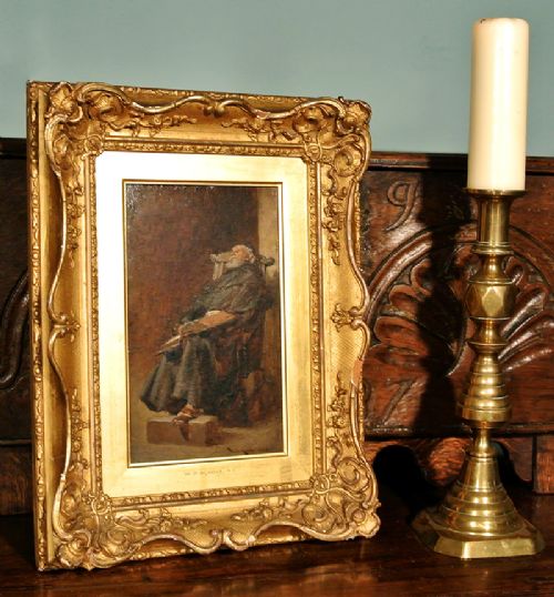 fig 1. W D Almond RI - Oil Painting on Board in Original Frame Dated 1888 - Sleeping Monk