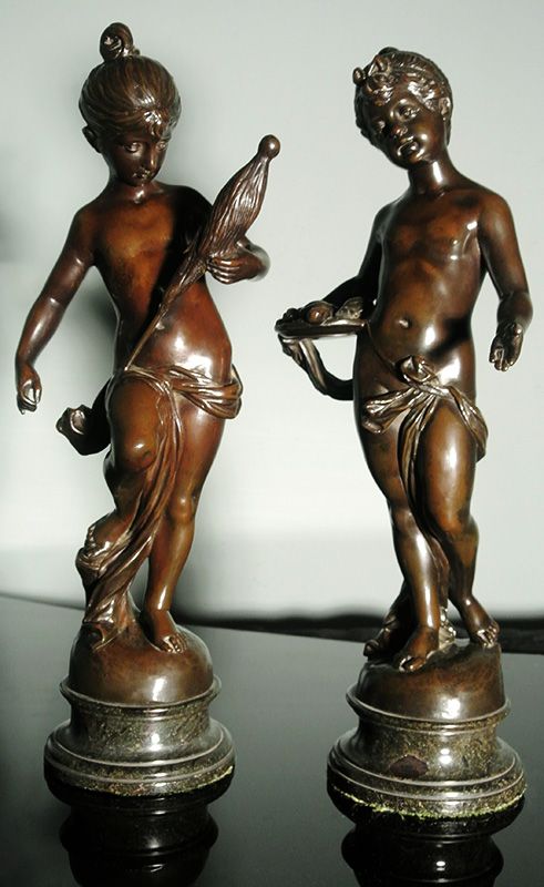 Pair of 19th Century Signed Bronze Statues of Cherubic Girls - Alios Mayer