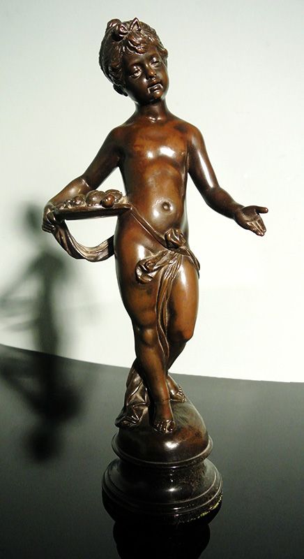 fig 1. Pair of 19th Century Signed Bronze Statues of Cherubic Girls - Alios Mayer