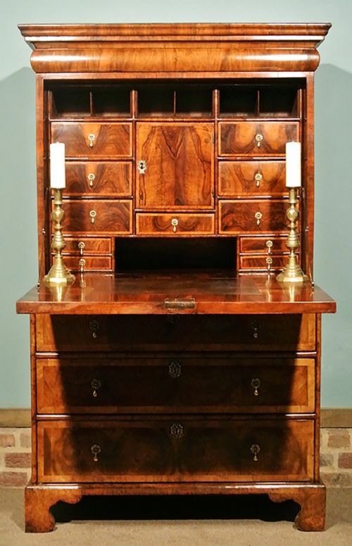 George I Figured Walnut English Scriptor, Secret Drawers, Circa 1720
