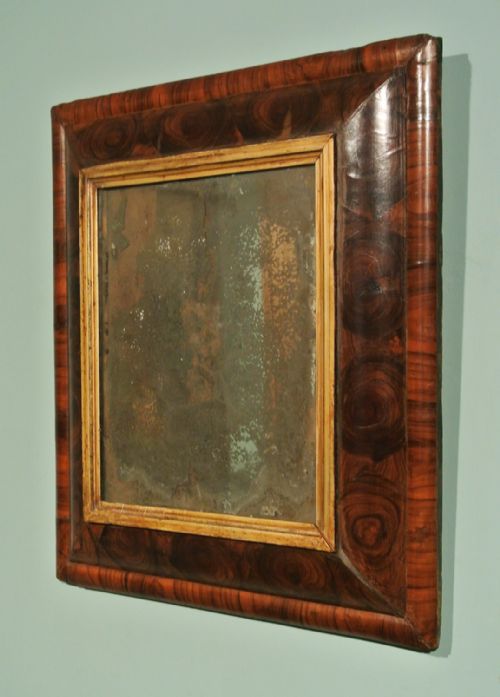 fig 1. William and Mary Laburnum Oyster Veneer Cushion Mirror with Original Plate c. 1690