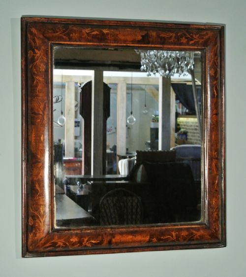 Large 17th Century Walnut Marquetry Cushion Mirror C. 1700