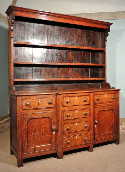 fig 1. Handsome George III Oak Breakfront Dresser with Losenge Inlays c. 1800
