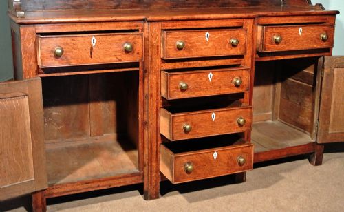 fig 2. Handsome George III Oak Breakfront Dresser with Losenge Inlays c. 1800