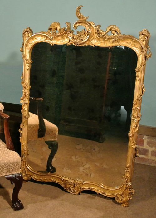 Superb Chippendale George II Large Giltwood Mirror with Ho Ho Birds C. 1750