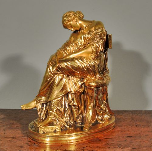 Barbedienne Collas Foundary French Gilt Bronze of Penelope Asleep by Cavelier C. 1850
