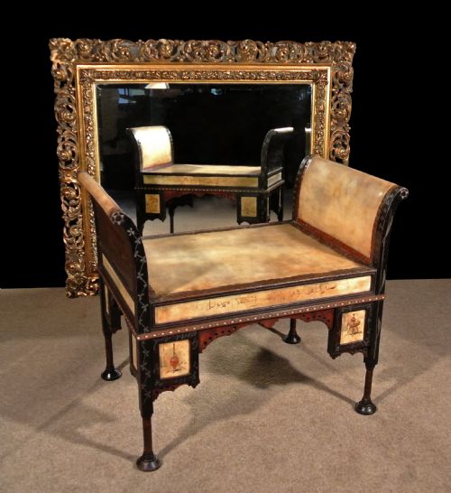 fig 1. Bugatti Walnut, Pewter and Copper Stool - Painted by Carlo Bugatti c. 1904