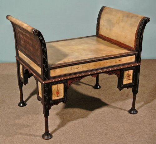 Bugatti Walnut, Pewter and Copper Stool - Painted by Carlo Bugatti C. 1904