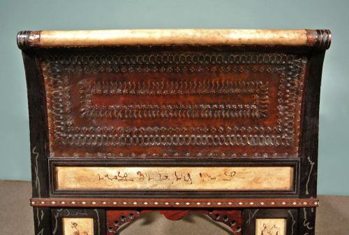 fig 3. Bugatti Walnut, Pewter and Copper Stool - Painted by Carlo Bugatti c. 1904