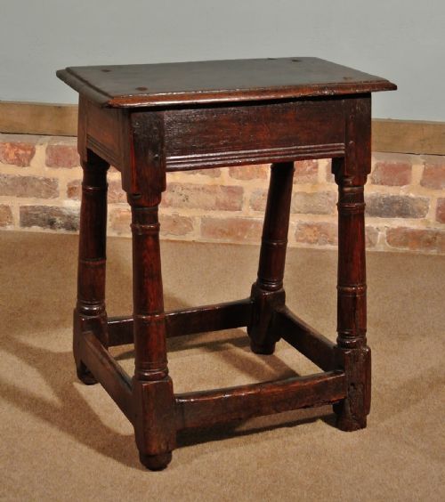 Cromwellian Oak Joint Stool with Maker's Stamped Initials C. 1650