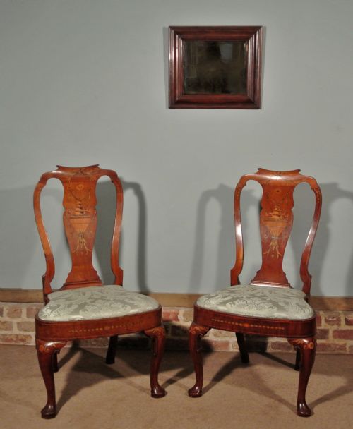 fig 1. Rare and Fine Pair of Queen Anne Walnut Drawing Room Chairs c. 1720