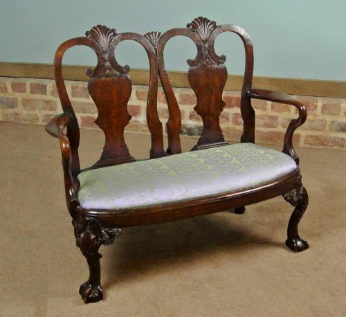 Superb and Rare George II Mahogany and Walnut Child's Settee C. 1750
