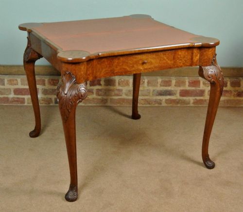 fig 1. Superb Quality Edwardian Burr Walnut Concertina Card Table of George I design