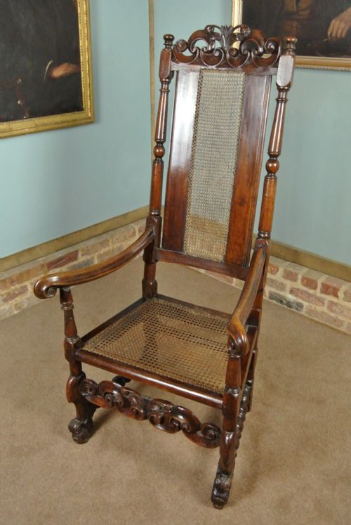 fig 3. Rare and Fine Charles II Walnut Caned Arm Chair c. 1685