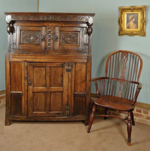 fig 1. Small James I Oak Standing Cupboard Dated 1619