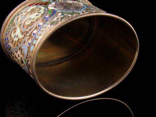 fig 1. Russian Solid Silver Gilt & Cloisonne Oval Pot in the Manner of Faberge c. 1895