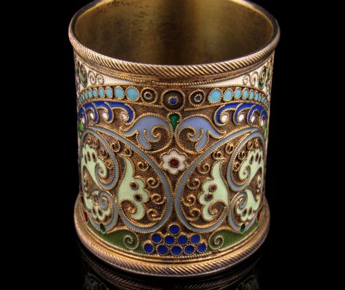 fig 4. Russian Solid Silver Gilt & Cloisonne Oval Pot in the Manner of Faberge c. 1895