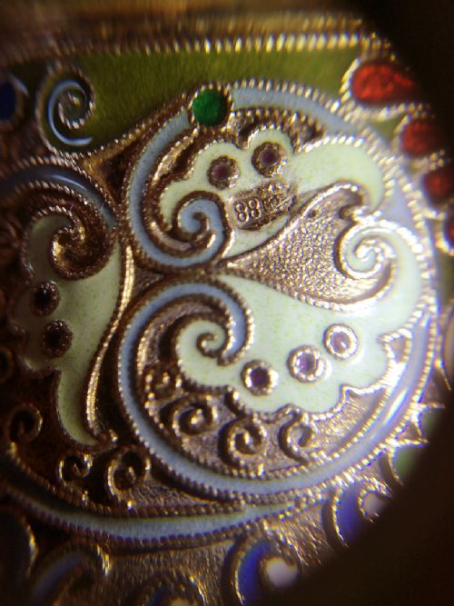fig 5. Russian Solid Silver Gilt & Cloisonne Oval Pot in the Manner of Faberge c. 1895