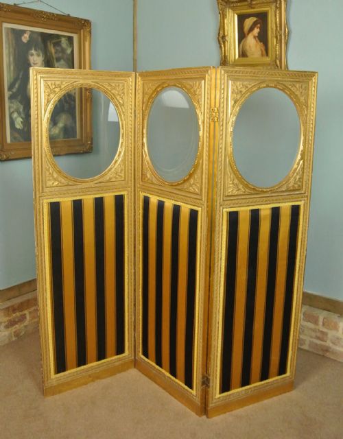 Beautiful Regency Giltwood and Silk Three Fold Screen C. 1830