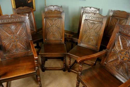 fig 1. Set of Eight 18th Century and Later Oak Dining Chairs
