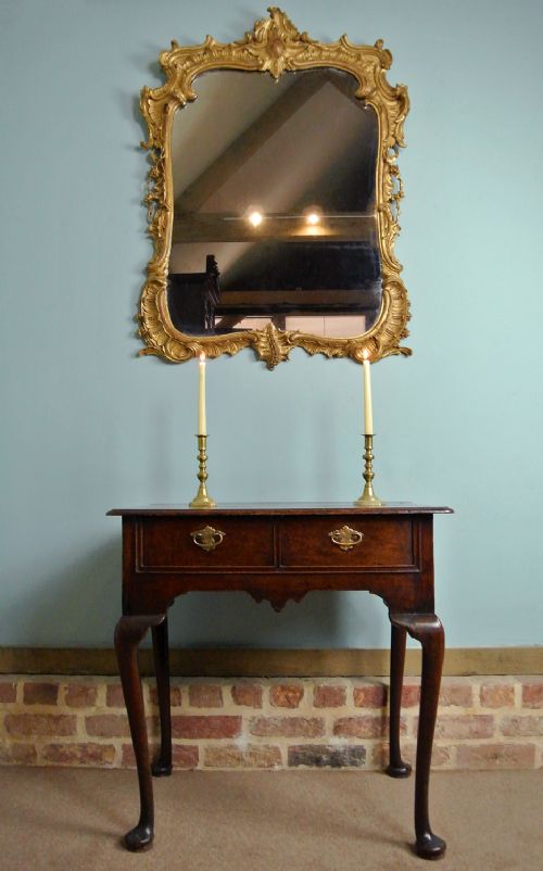fig 1. Louis XV Large 18th Century Carved and Gilded Mirror with Original Plate c. 1750