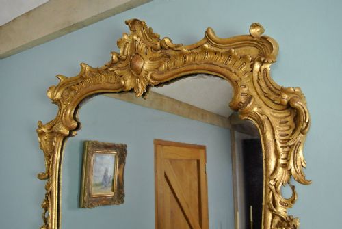 fig 2. Louis XV Large 18th Century Carved and Gilded Mirror with Original Plate c. 1750
