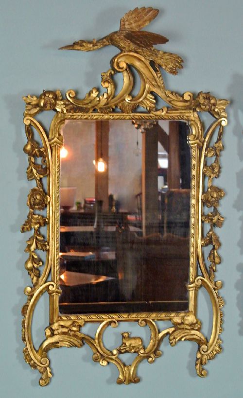 fig 1. Pair of Rare and Fine 18th Century Giltwood Mirrors with Ho-Ho Bird Crests c. 1770