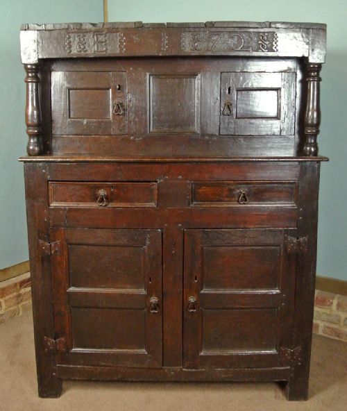 Exceptional and Original George I Oak Court Cupboard - Initialled and Dated 1721