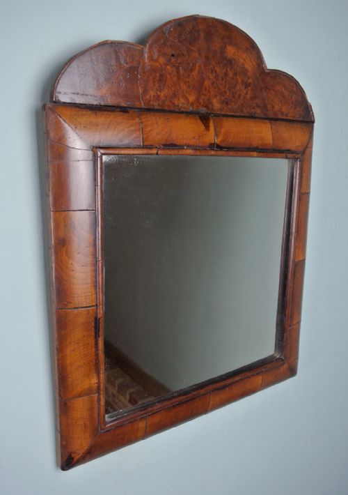 William and Mary Walnut Cushion Framed Mirror with Original Burr Walnut Cresting C. 1690