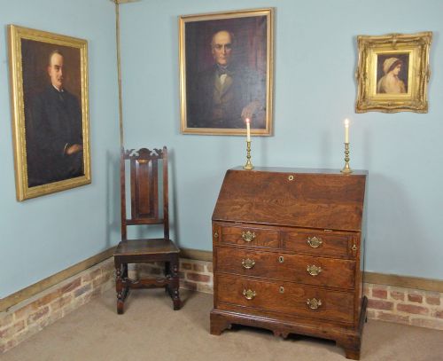 fig 1. Small Georgian Solid Elm and Burr Elm Bureau with A Fabulous Colour c. 1750