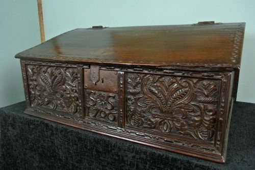 Fine and Large Queen Anne Oak Writing Box Dated 1706