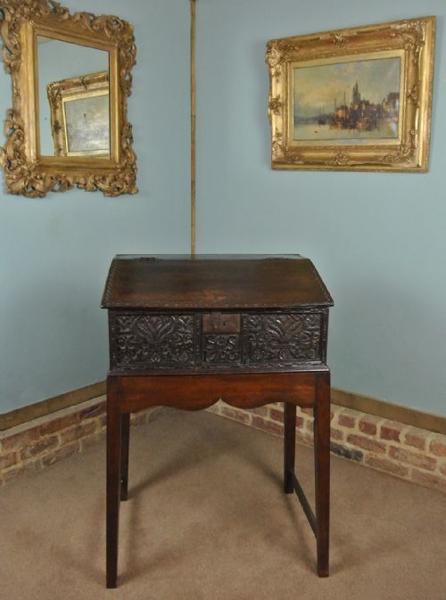 fig 1. Fine and Large Queen Anne Oak Writing Box dated 1706