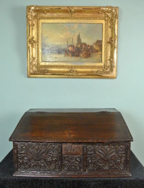 fig 2. Fine and Large Queen Anne Oak Writing Box dated 1706