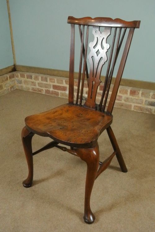 fig 1. Rare Set of Eight 19th Century Burr Elm Stick Back Chairs c. 1890