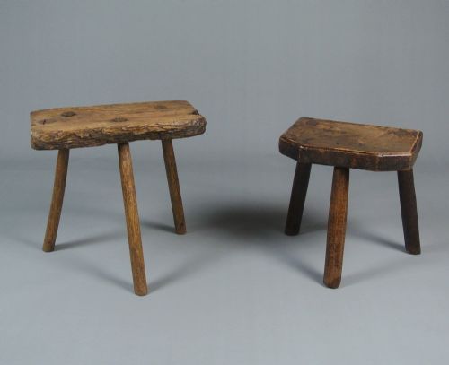 Two Charming 18th Century Primitive Country Stools