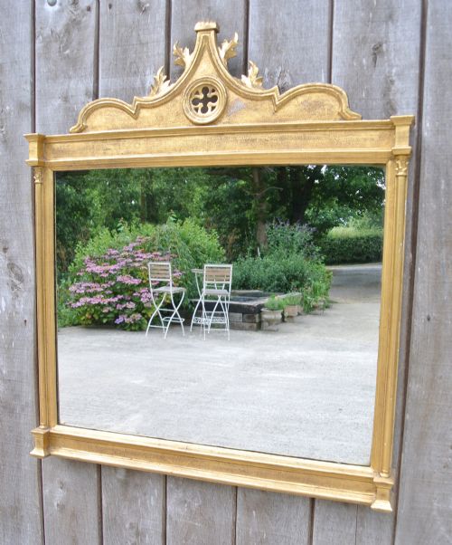 Beautiful and Large 19th Century Gothic Revival Giltwood Overmantle Mirror C. 1890
