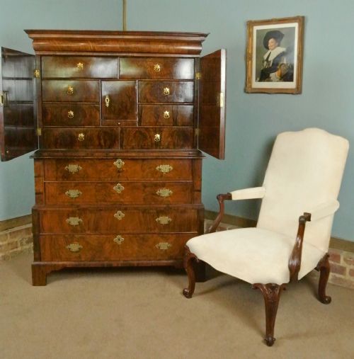 fig 1. Exemplary William and Mary Burr Walnut Cabinet on Chest c. 1680
